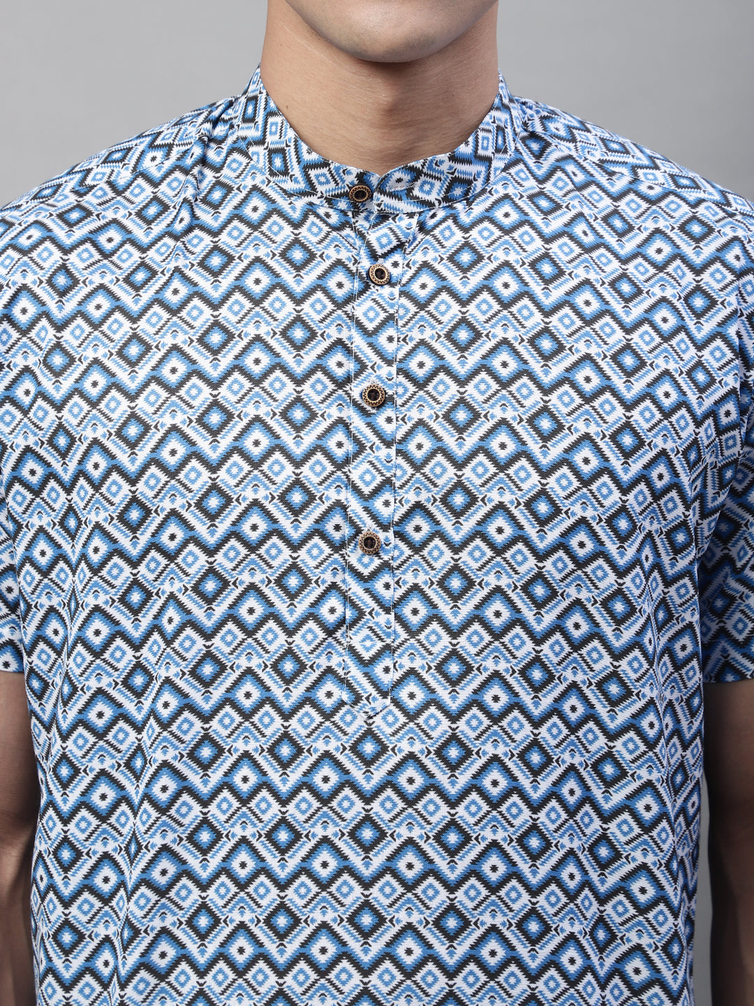 Louis Monarch Men Printed Blue Pure Cotton Straight Kurta